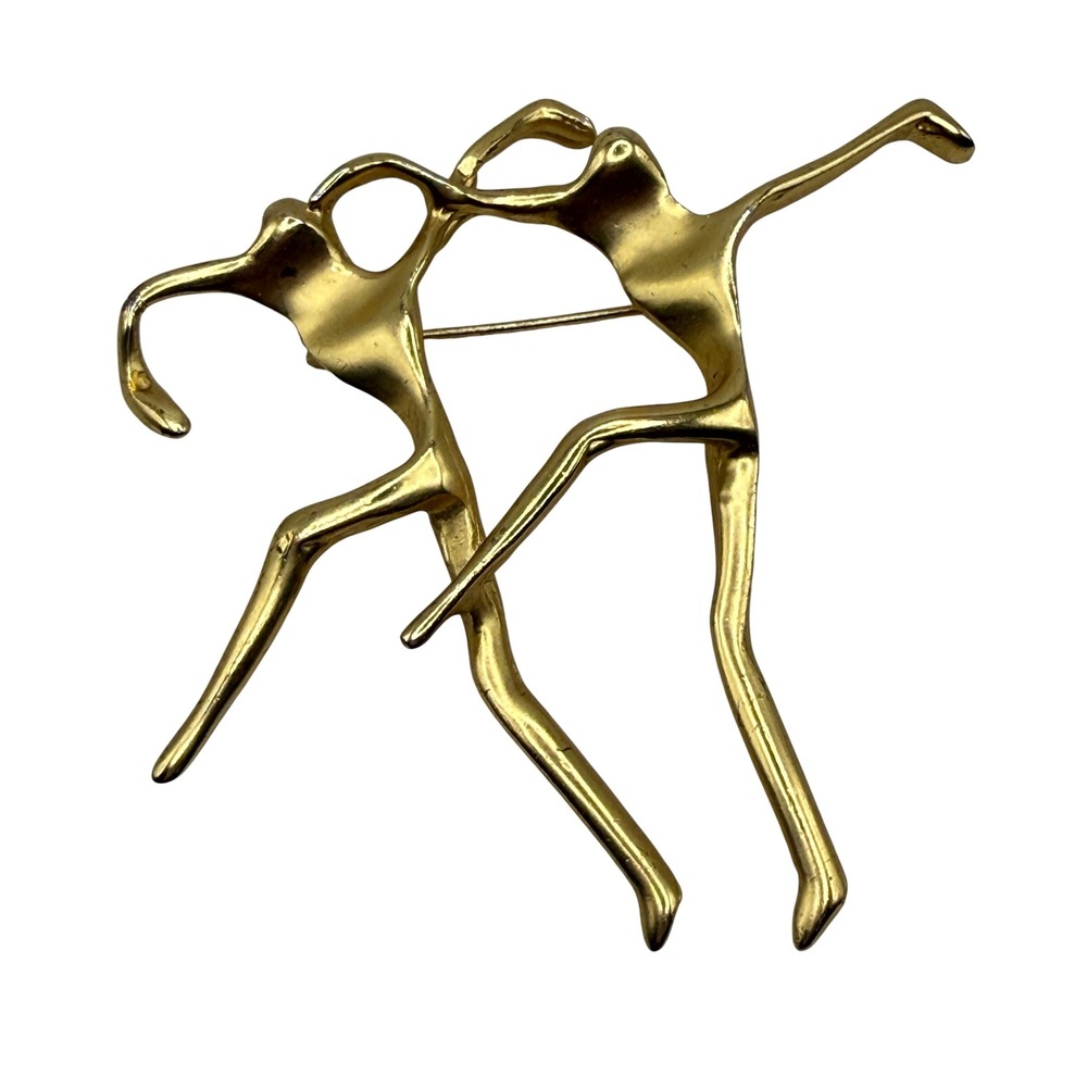 Abstract Modernist Dancers‎ Gold Tone Brooch Pin Vintage Sculptural Jewelry